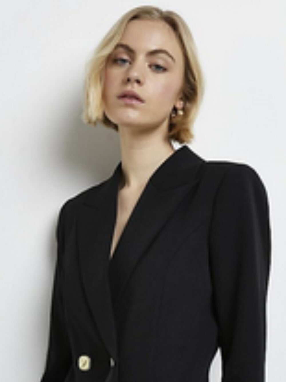River Island Black Double-Breasted Blazer with Gold Buttons M